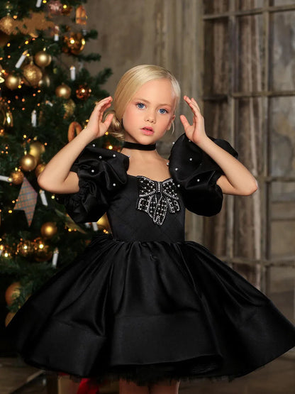 Pearls Designed Boat Neck Little Girls Party Dress childrensterritory
