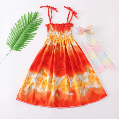 Bohemian Style Kids Girls Floral Sling Ruffles Beach Dresses childrensterritory