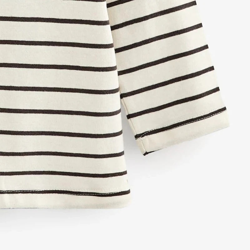 Round Neck Long Sleeves Cartoon Print Cotton Tops For Girls