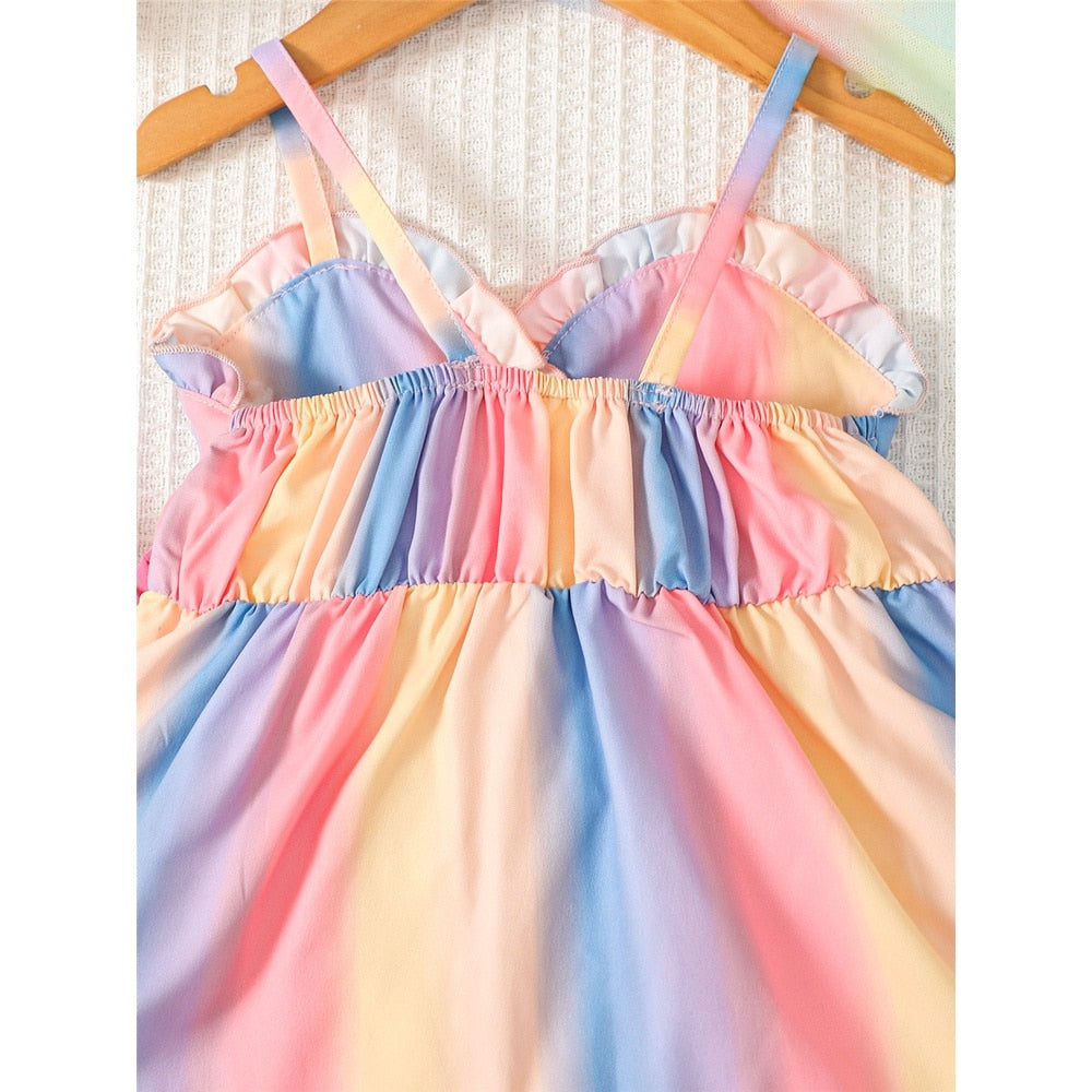 Baby Girl Rainbow Color Summer Dress with Bow childrensterritory