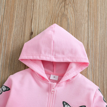 Toddler Girls Butterfly Design Hooded Cotton Sweater childrensterritory