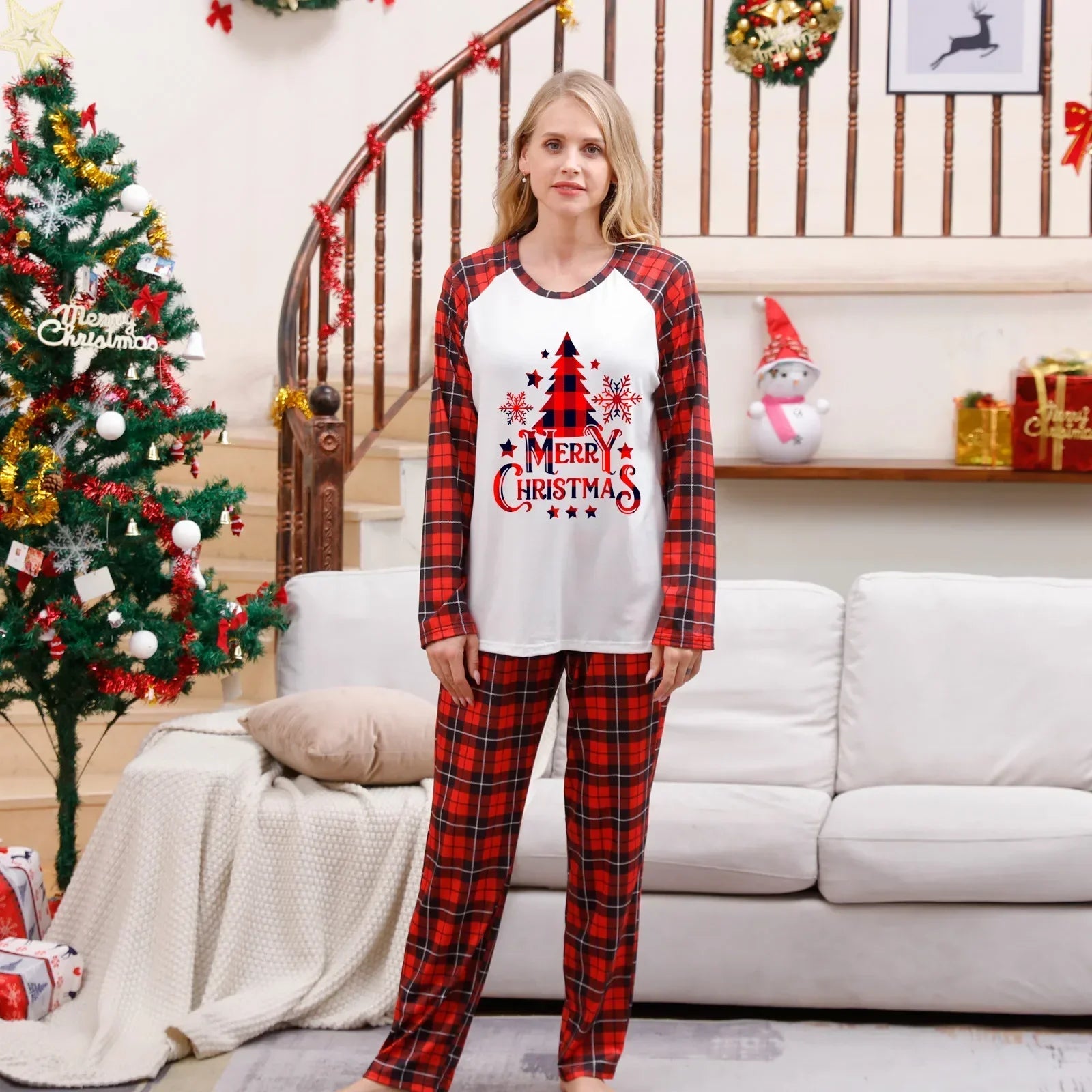 Santa Tree Print  Soft Warm Christmas Pyjamas Set for Family