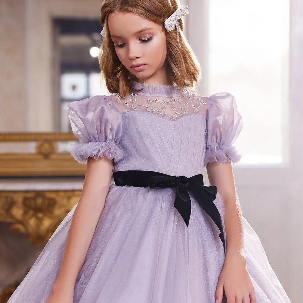 Purple Tulle Puffy Long Wedding Birthday Party Princess Gown childrensterritory