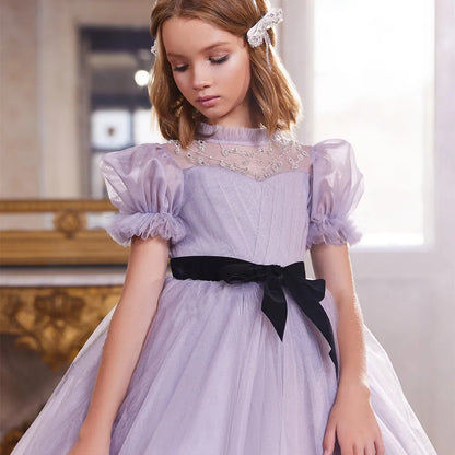 Purple Tulle Puffy Long Wedding Birthday Party Princess Gown childrensterritory
