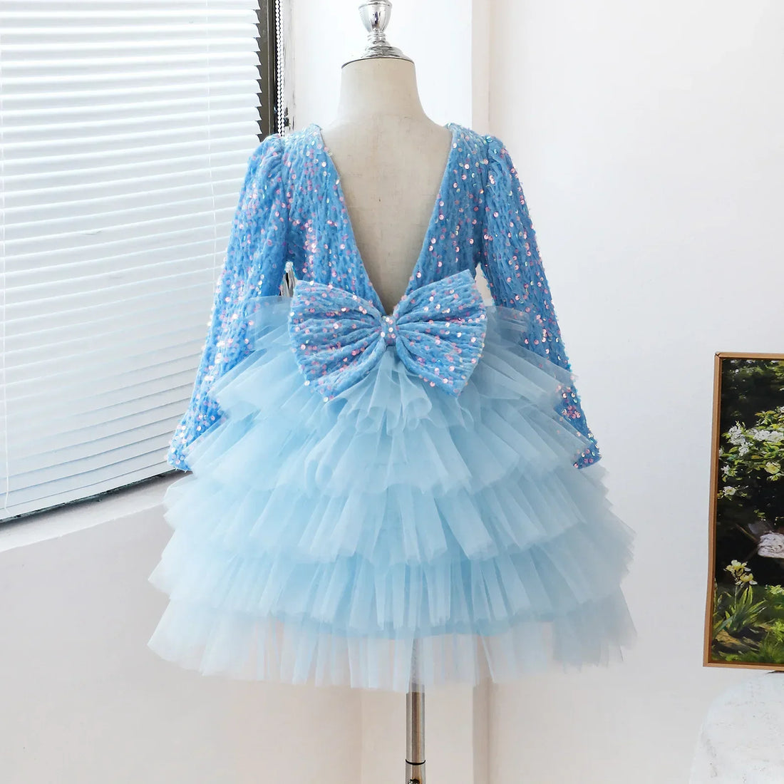 Kids Girls Sequined Layered Tulle Princess Party Dresses