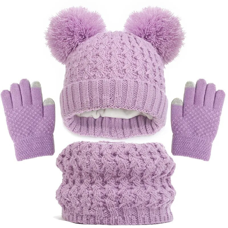 Thick Knitting Warm Baby/Kids Hat Gloves Scarf Set childrensterritory