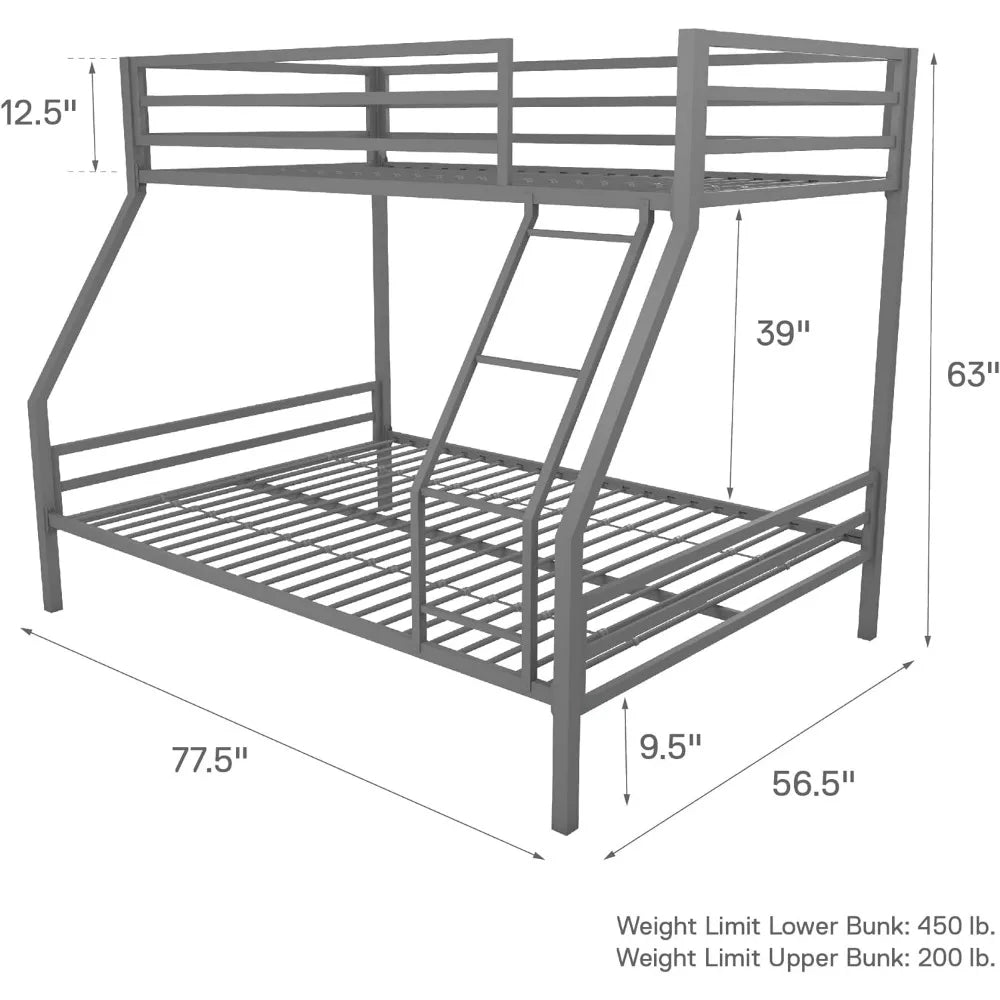 Sturdy Metal Frame Bunk Bed with Slats and Side Rails childrensterritory