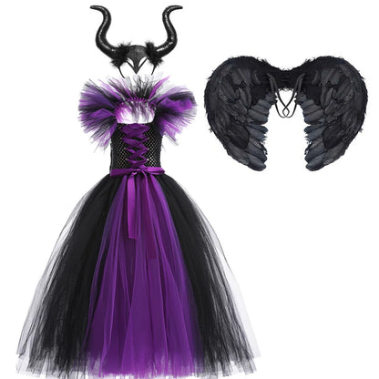 Kids Girls Demon Queen Maleficent Halloween Costume