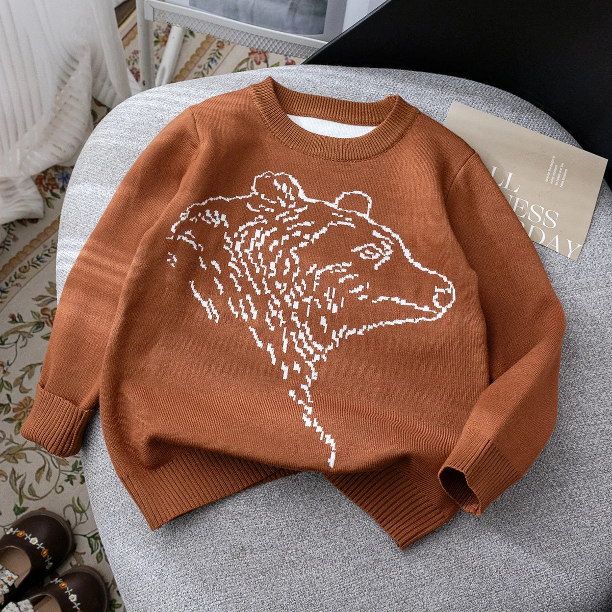 Kids Round Neck Christmas Design Warm Sweater