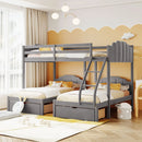 Full Over Triple Bunk Bed with Drawers and Guardrails