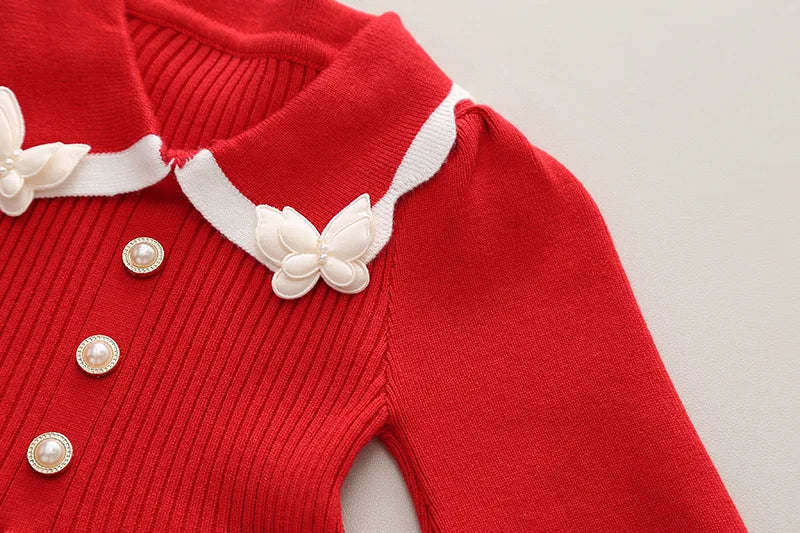 Girls' Collar Design Long-Sleeved Winter Dresses