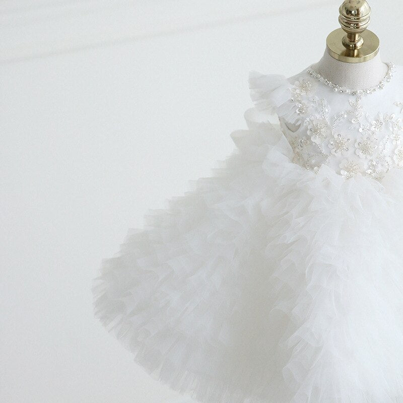 Pearl-Decorated Multilayared Baby Christening Dress childrensterritory