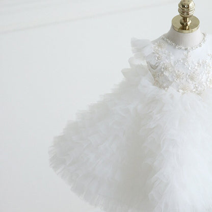 Pearl-Decorated Multilayared Baby Christening Dress childrensterritory