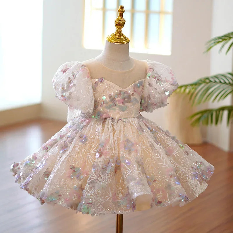 Kids Girls Luxury Fluffy Formal Lace Design Ball Gowns childrensterritory