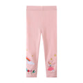 Rainbow Flower Print Cotton Pink Leggings For Kids Girls childrensterritory