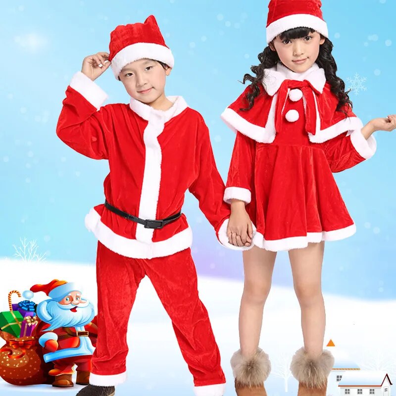 Kids Red Santa Claus Party Dress Set for Christmas childrensterritory