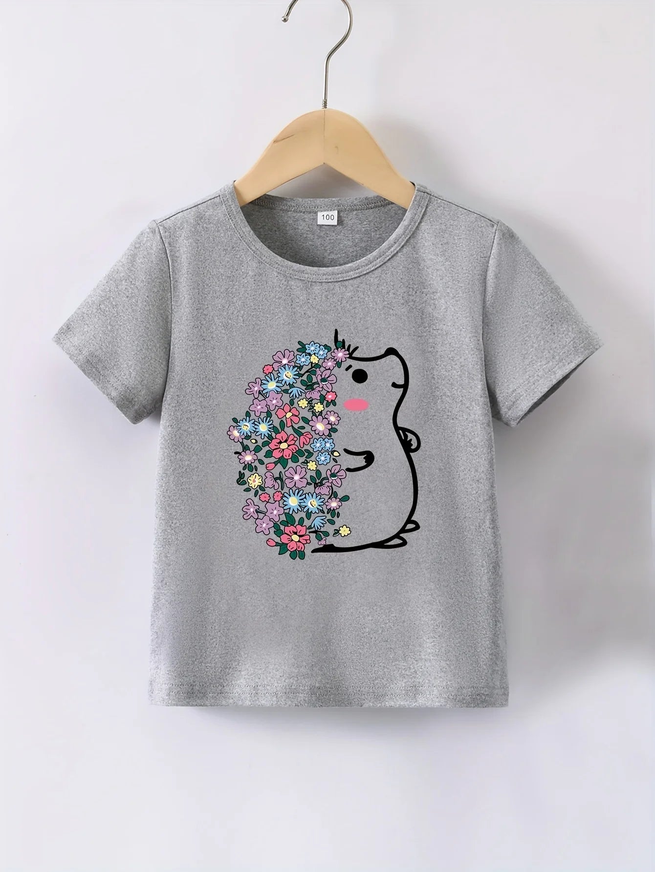 Short Sleeves Crew Neck Flower Printed T-Shirts For Girls childrensterritory