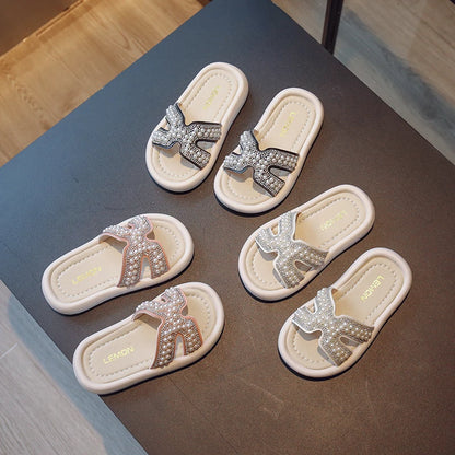 Classic Baby/Kids Girls Pearls Beading Summer Slippers