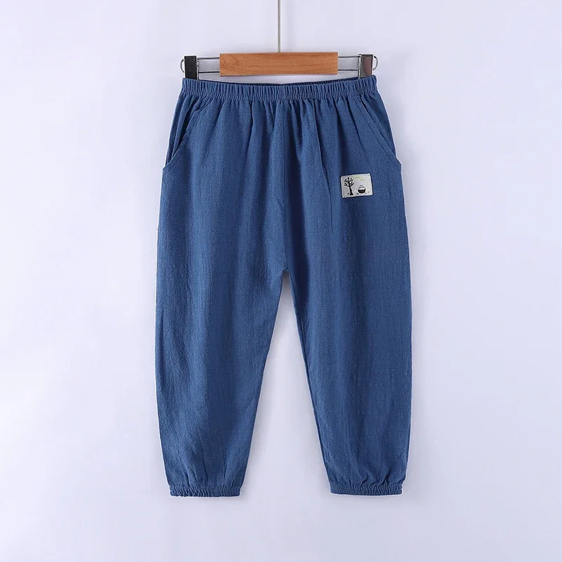 Elastic Waist Solid Color Children Cotton Trousers For Boys Girls