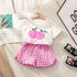2Pcs Baby Girls Short Sleeved Tees and Plaid Shorts Outfit Set childrensterritory