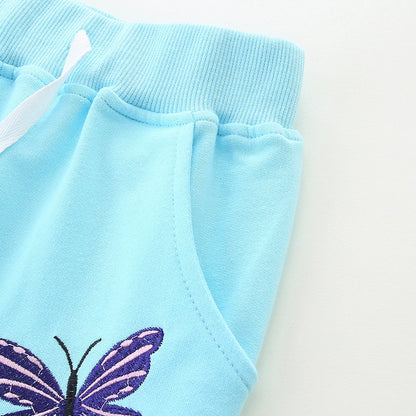 Cartoon Butterfly Embroidery Toddler Girls Warm Trousers childrensterritory