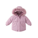 Kids Girls Solid Zipper Hooded Fur Padded Warm Jacket childrensterritory