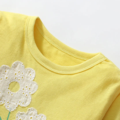 Kids Girls Flowers Embroidered Cotton T-shirts childrensterritory
