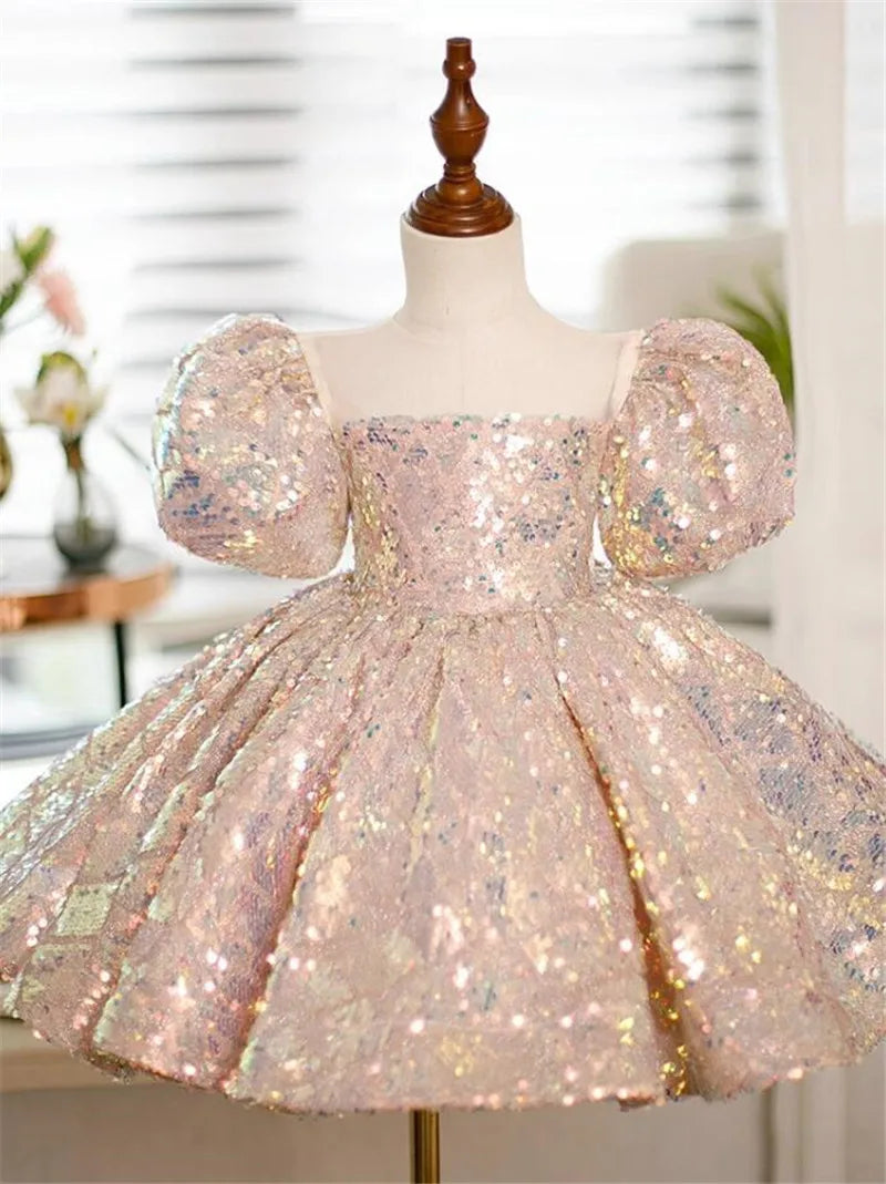 Baby/Kids Girls Glitter Sequin Short Communion Dress childrensterritory