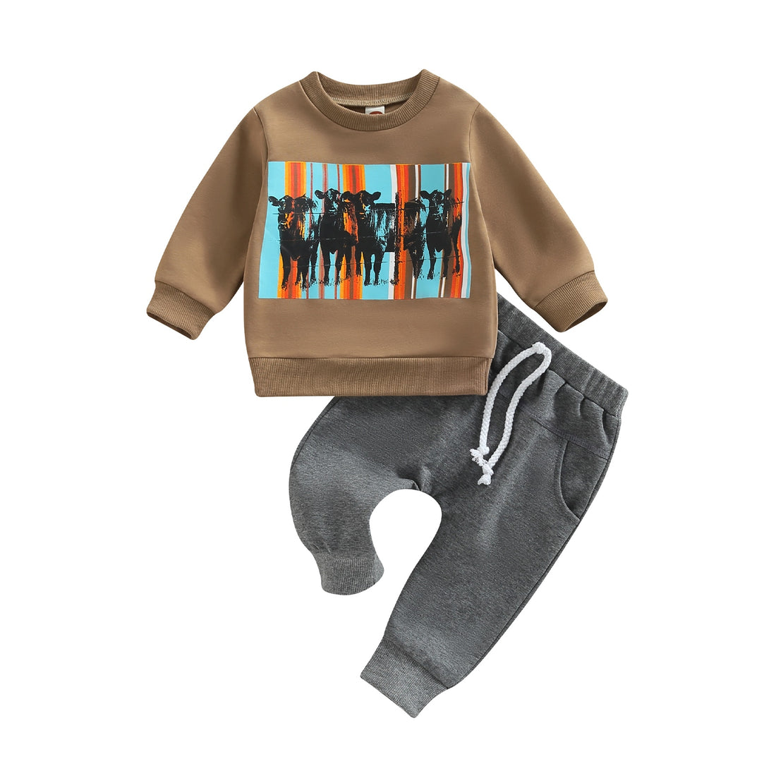 Letter Cow Print Baby Boy Sweatshirt and Trousers Set childrensterritory