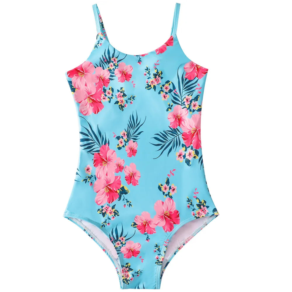 Kids Girls One-piece Sling Swimsuit with 3D Fish Scale Printing