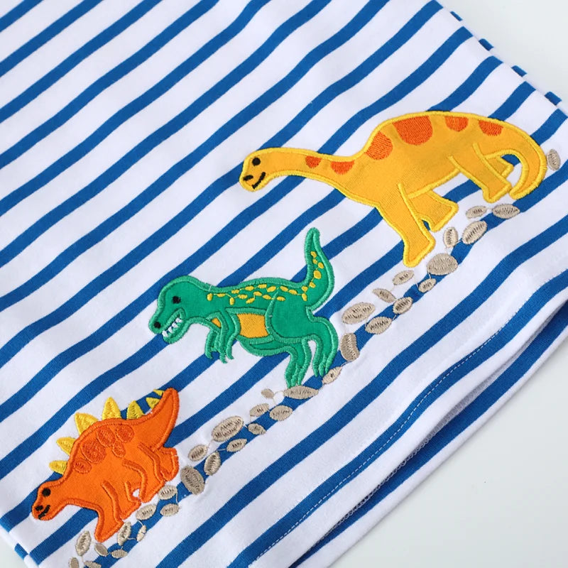 Dinosaurs Cartoon Striped Design Summer T-shirts for Kids Boys childrensterritory