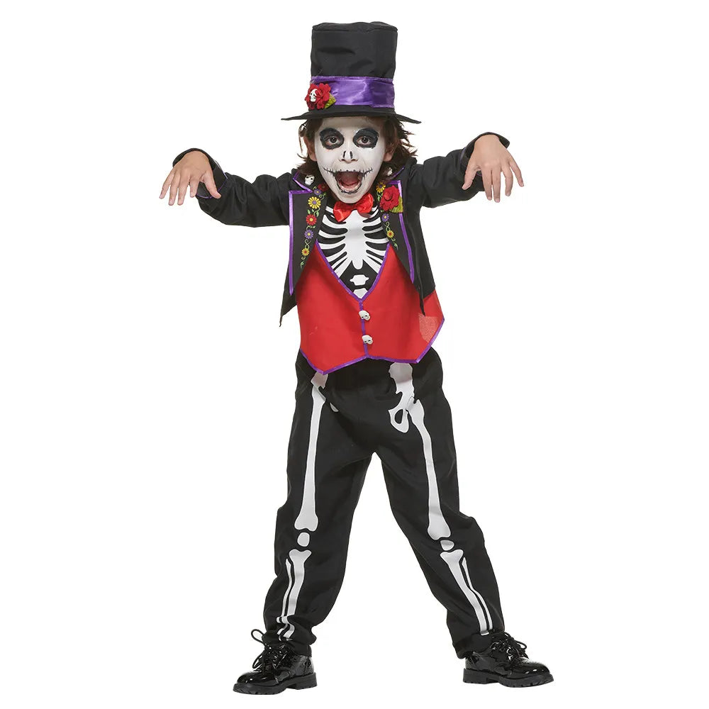Kids Skeleton Roses Clothing Suit with Hat Scary Style childrensterritory