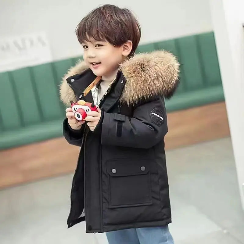 Boys Zipper Hooded Fur Collar Design Warm Jackets childrensterritory