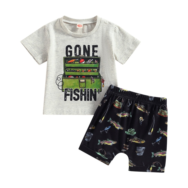 Baby Boy Cartoon Letter Print Tops and Shorts Set for Summer childrensterritory