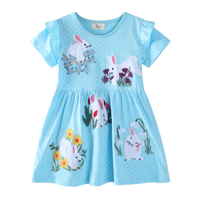 Cartoon Embroidery Design Kids Girls Summer Dresses childrensterritory