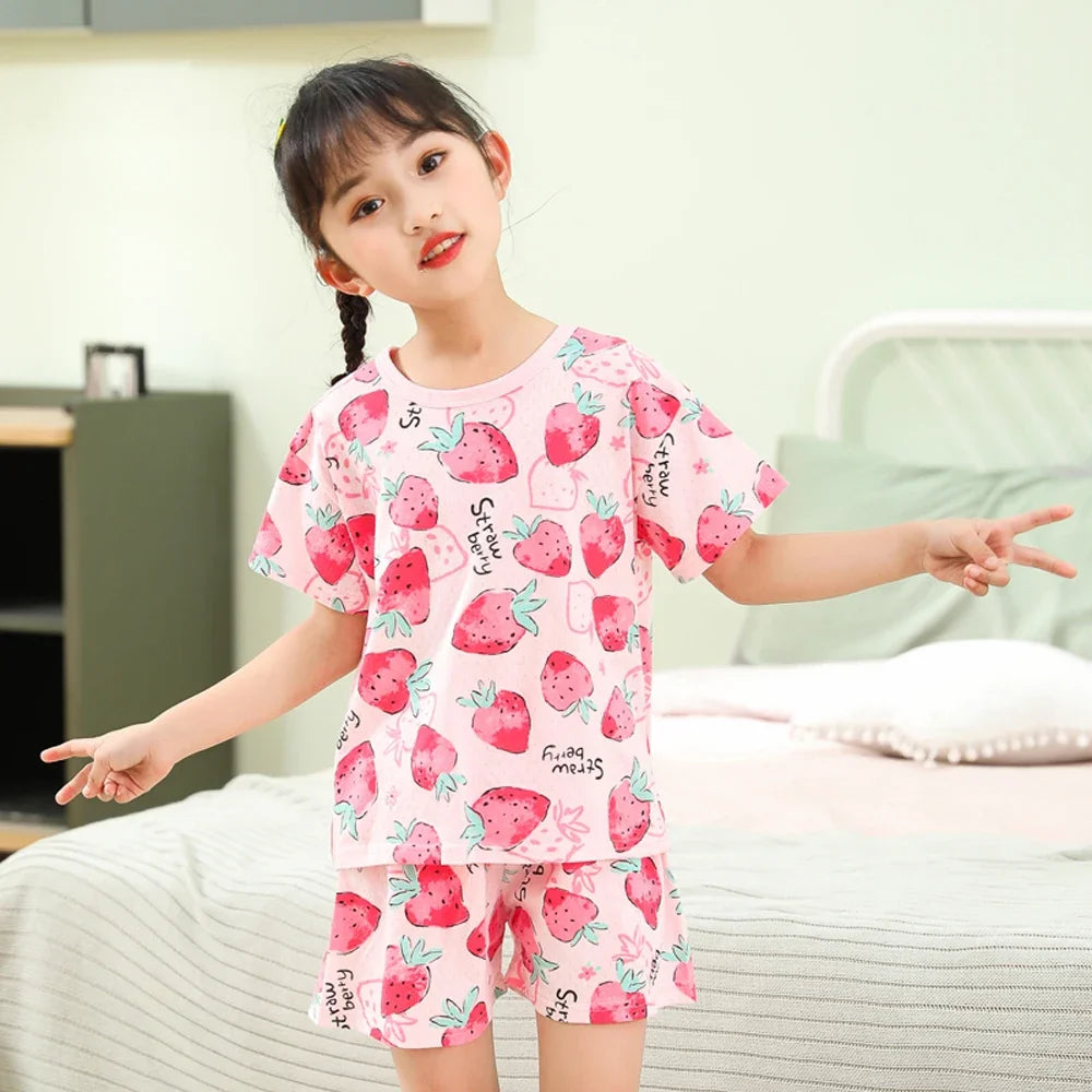 Kids Cartoon Print Short Sleeves Summer Pajamas Sets childrensterritory