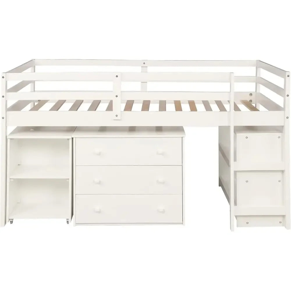 Portable Twin Loft Bed with Storage Cabinet for Kids