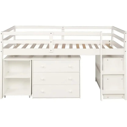 Portable Twin Loft Bed with Storage Cabinet for Kids
