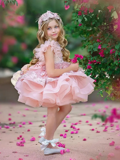 Puffy Tiered Tulle Kids Girls Birthday/Communion Dress