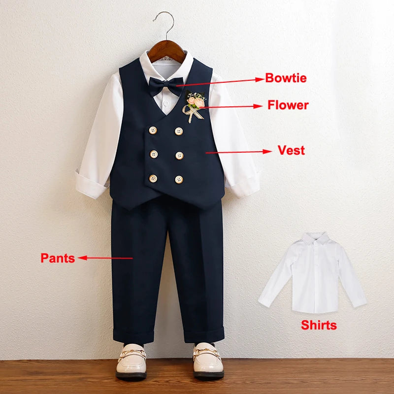 3 Pieces Kids Boys Formal Suit in 5 Colors (Vest Pants Bow-tie)