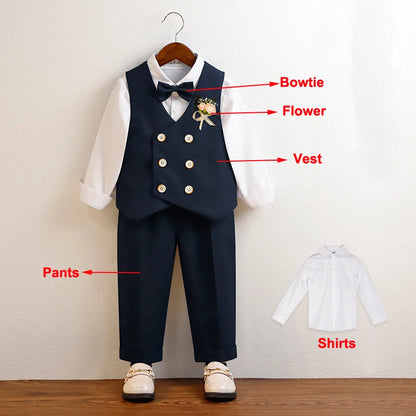 3 Pieces Kids Boys Formal Suit in 5 Colors (Vest Pants Bow-tie)