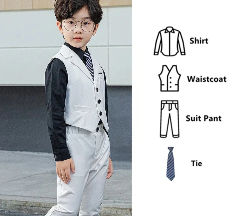 Slim Fit Kids Boys Plaid Vest Formal Wedding/Party Suit Sets