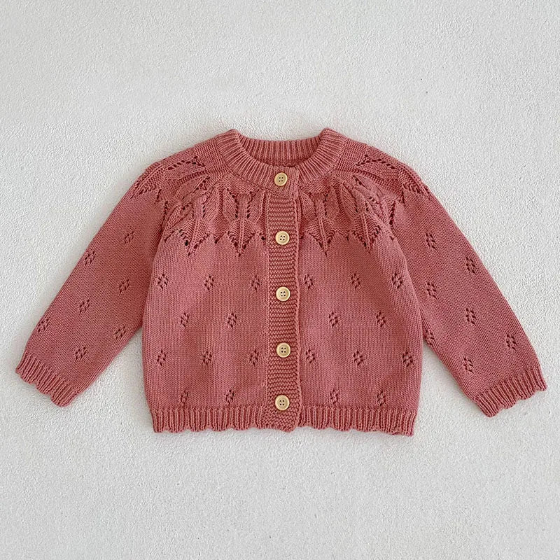 Baby Girls Long Sleeves Floral Embroidery Knitted Cardigans childrensterritory