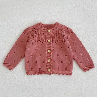 Baby Girls Long Sleeves Floral Embroidery Knitted Cardigans childrensterritory