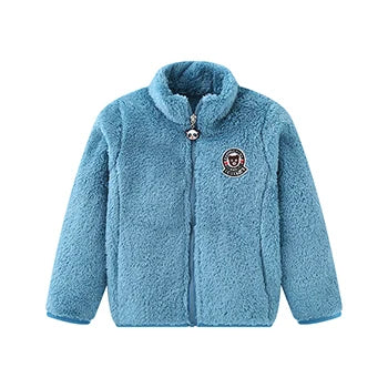 Little Girls and Boys Solid Color Plush Warm Zipper Outerwear childrensterritory