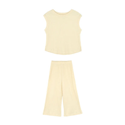 Kids Girls Summertime Sleeveless T-Shirt + Trousers Casual Outfit Set childrensterritory