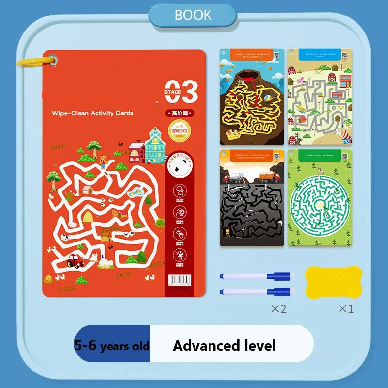 Reusable Concentration Maze Training Book for Kids