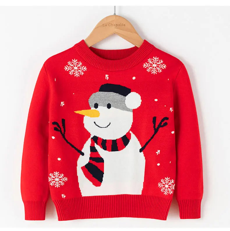 Kids' Long-Sleeved Snowman Design Winter Sweater