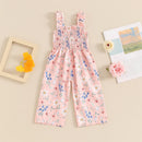 Little Girls Lovely Floral Print Wide Leg Summer Jumpsuit childrensterritory