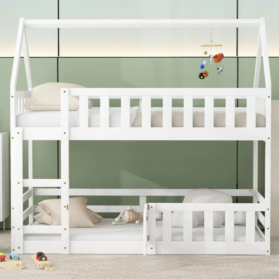 Fenced-in and Door-Equipped Twin-Over-Twin bunk bed